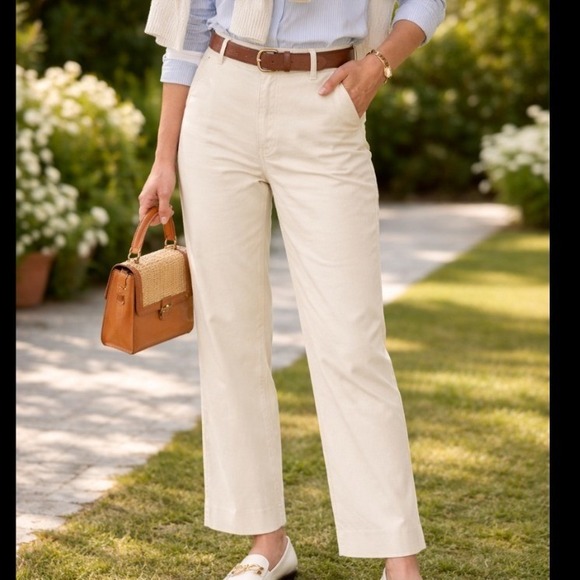 GAP Pants - GAP High Rise Wide Leg Crop Pants Ivory Frost Cotton Blend Size 6 Tall